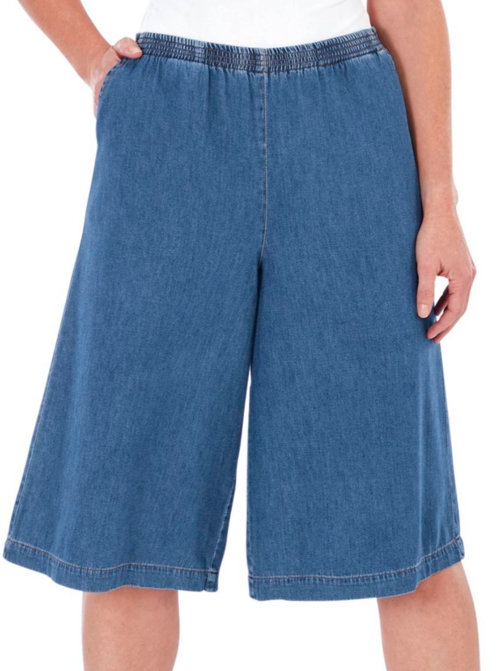 Serengeti Lightweight Denim Gauchos, Elasticized Waist, Side Pockets Sz L